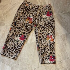 Chico’s Leopard Print Floral Capri Pants - Beige with Red/Pink & Orange Accents